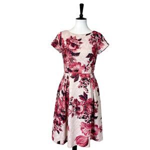 Adrianna Papell Women's Dress Cocktail Pink Shimmer Fit Flare Pockets Size 4